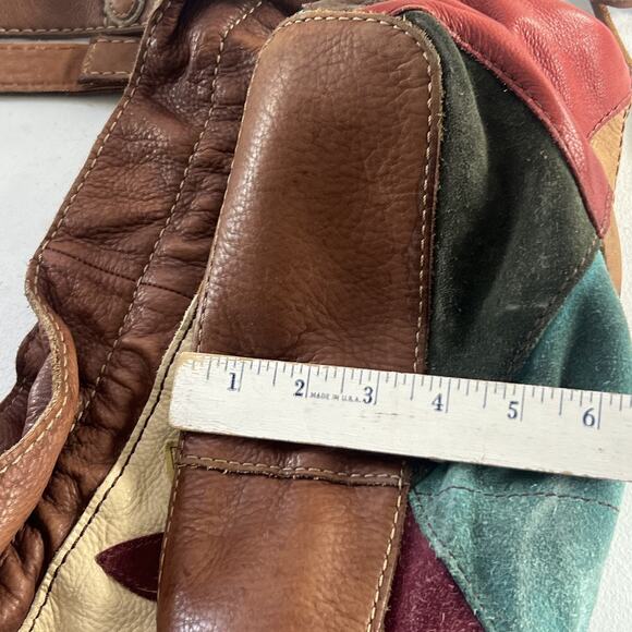 Lucky Brand Hobo Shoulder Bag Colorful Patchwork Leather Suede Flowers Vtg Boho - Picture 8 of 16